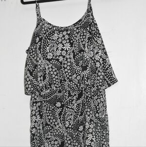 CeCe Black and White Floral Midi Jumpsuit